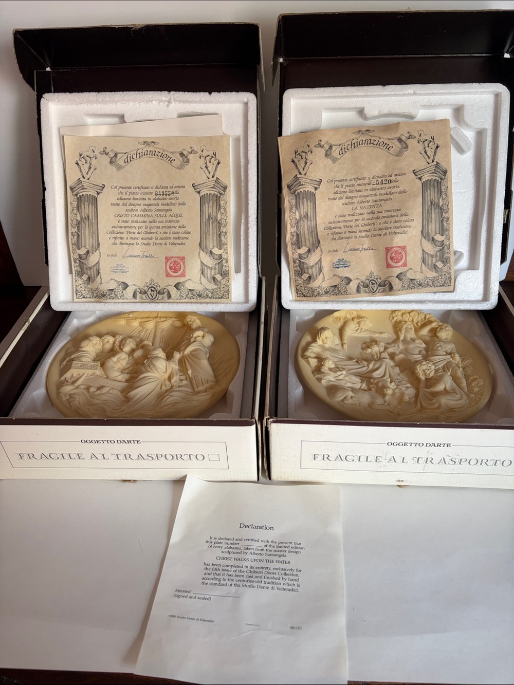 Ivory Resin Plaque Wall Art Pair with Certificates